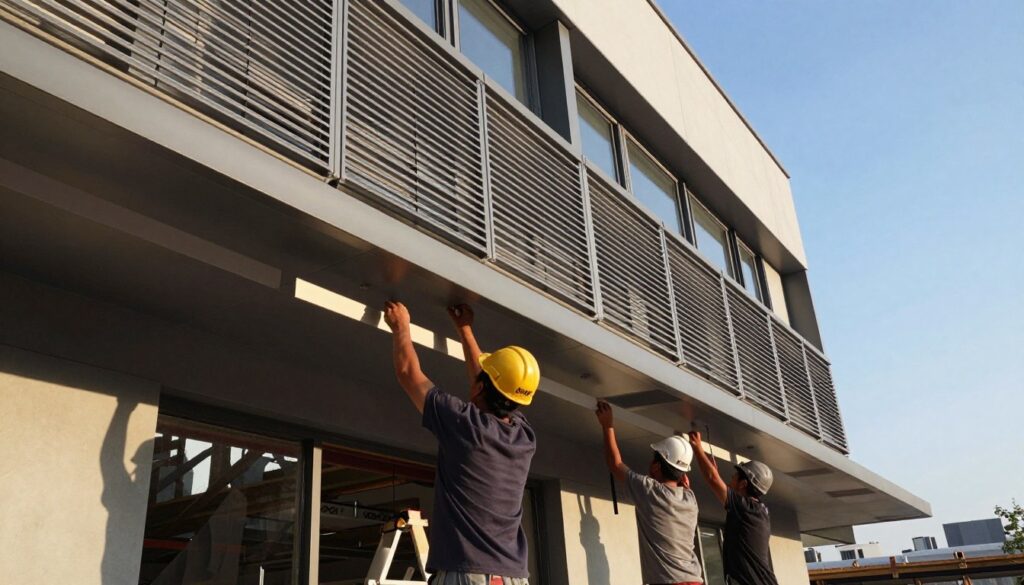 architectural louvers installation process on commercial building facade