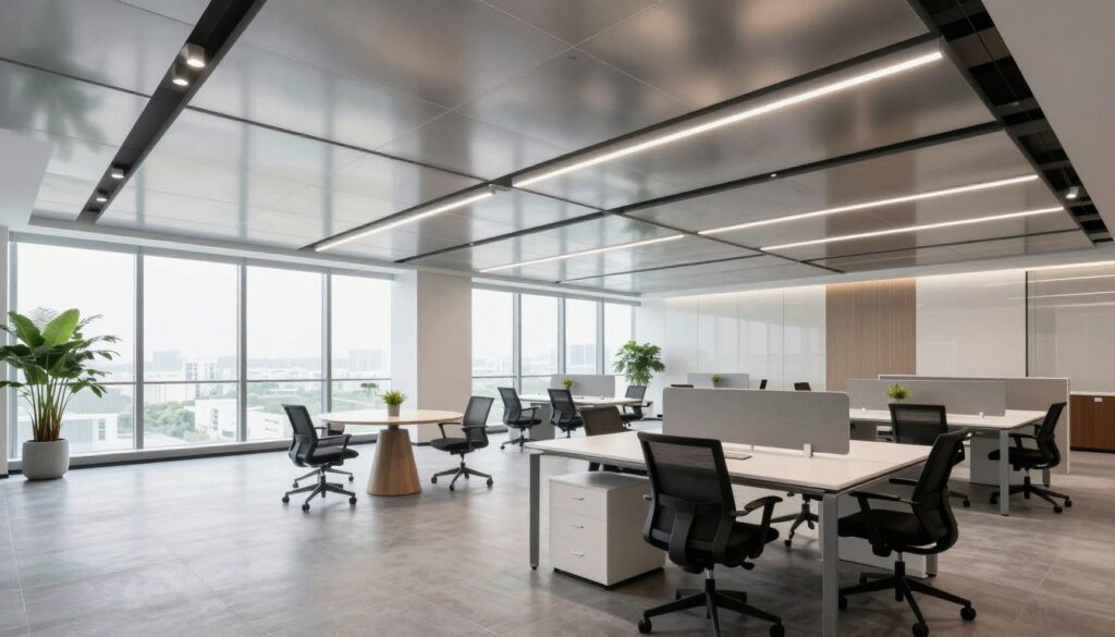 modern office interiors with aluminum ceiling systems