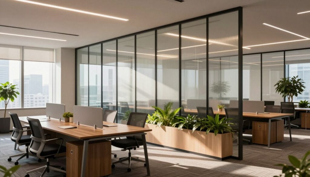 office privacy design with privacy fin systems