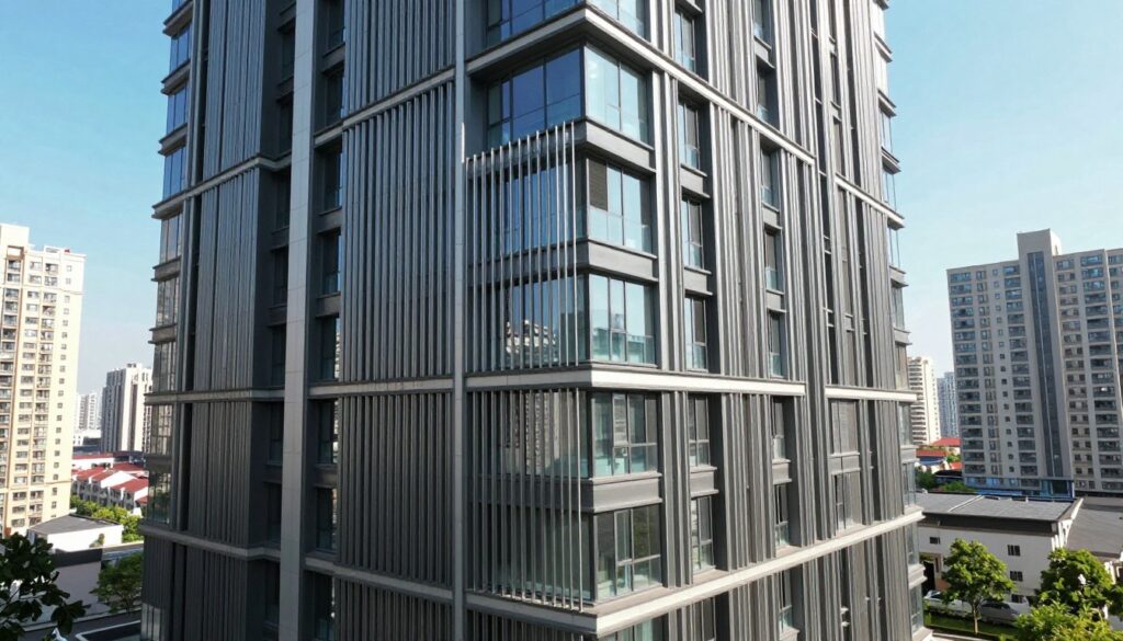residential privacy fins installation on high-rise building